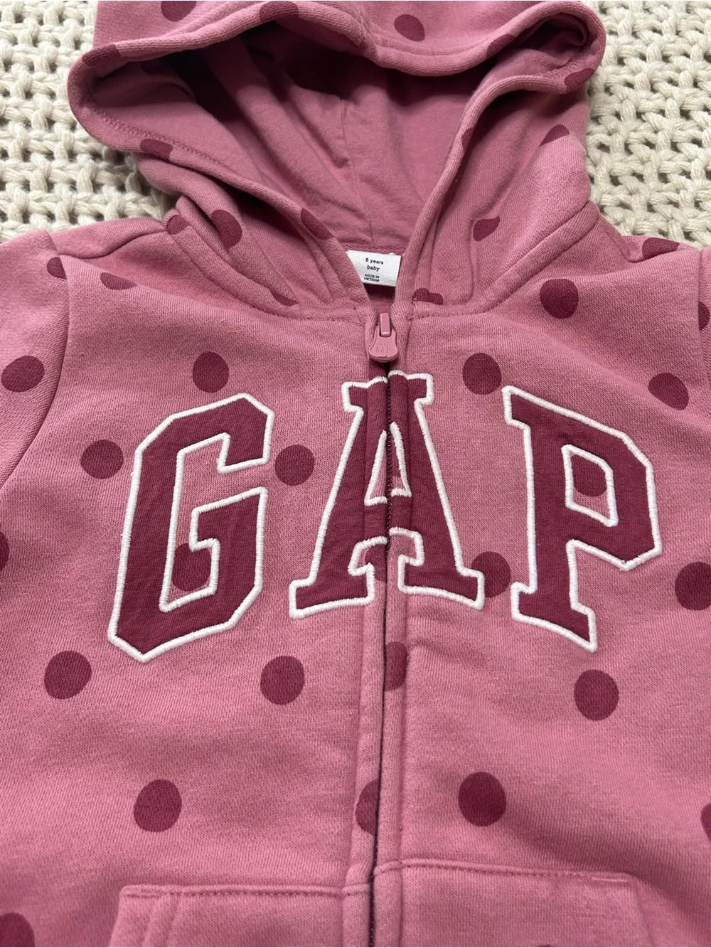 GAP Girls Dusty Rose Polka Dot Zip-Up Hoodie Size 5 years